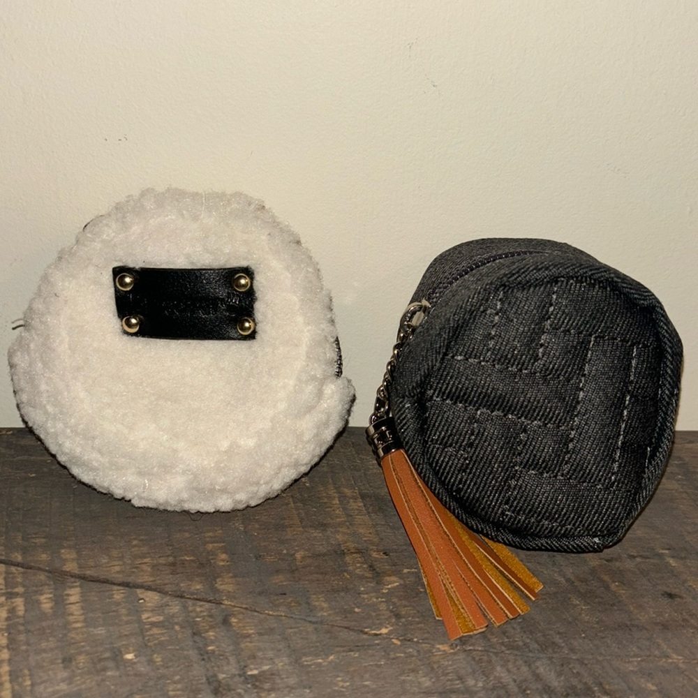 Bearpaw fleece round coin purse keychain and denim coin purse keychain